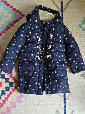 GAP Navy Star-Print Hooded Puffer Coat Girls 5T